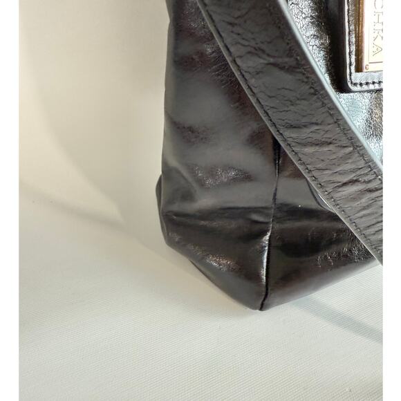 Badgley Mischka Black Purse Cross Body Shoulder Flap Gold Buttons - Picture 6 of 8